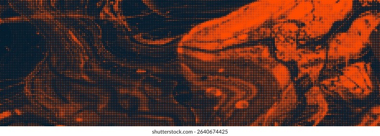 Neon red liquid halftone texture overlay background. Creepy psychedelic aesthetic gradient. Modern grunge design template.