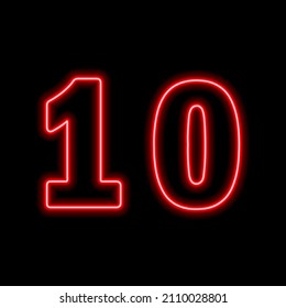 El rojo neón número 10 sobre fondo negro. Número de serie, precio, lugar. Ilustración del vector