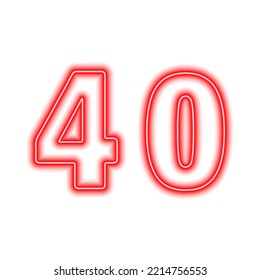 Neon red number 40 isolated on white. Serial number, price, place