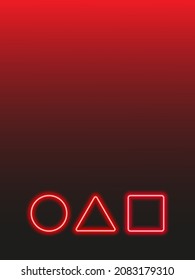Círculo de signos rojos neones, cuadrado, triángulo. Imagen vectorial.