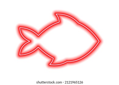 Neon Red Silhouette Of Fish Isolated On White. Sea Life, Ocean. Vector Illustration