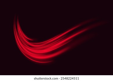 Neon red speed light lines.Wind light effect.Vector.