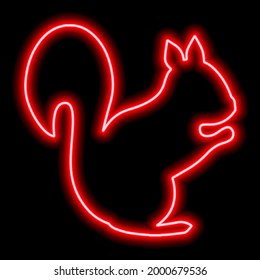 Neon red squirrel silhouette on a black background. Vector illustration, minimalism