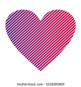 Neon red and ultra violet gradient stripes vector heart icon ideal for valentines day and wedding isolated on white