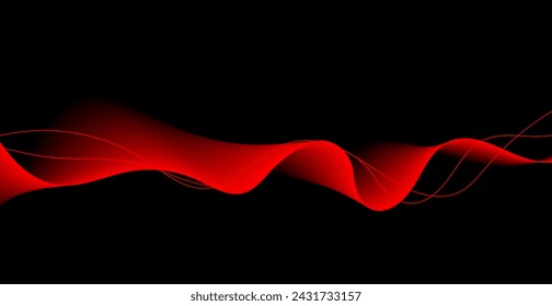 Patrón De Líneas De Onda Rojas De Neón Sobre Fondo Negro Con Luz. Ilustración vectorial. Tecnología Fondo de pantalla. Pancarta. Telón de fondo