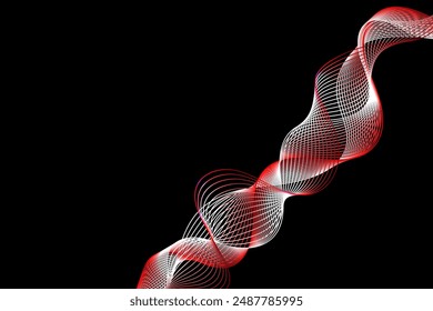 Neonrote und weiße Wellenlinienmuster auf schwarzem Hintergrund mit Licht. Vektorillustration. Technologie Bildschirmhintergrund. Banner. Hintergrund
