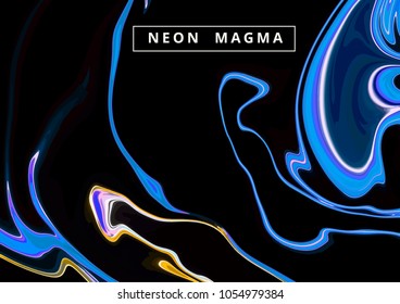 Neon reflection on dark liquid surface. Vector abstract illustration.