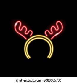 Neon reindeer horns icon isolated on black background. Christmas, winter holidays, masquerade, New Year concept. Vector 10 EPS illustration.