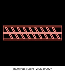 Neon reinforcement bar rebar ribbed metal rod red color vector illustration image flat style
