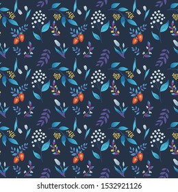 Neon repeated pattern with rowan and tulips. Vector illustration