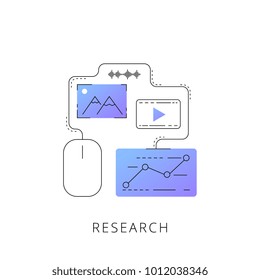 Neon research vector line icon isolated on white background. Research line icon for infographic, website or app.
