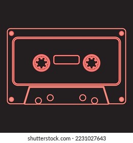 Neon retro audio cassette red color vector illustration image flat style light