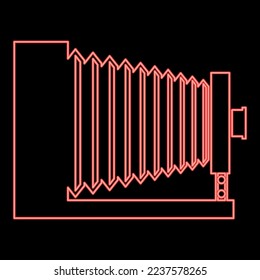 Neon retro camera Vintage photo camera side view red color vector illustration image flat style light