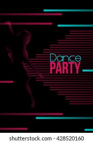 Neon Retro Dance Party Flyer - Vector Illustration