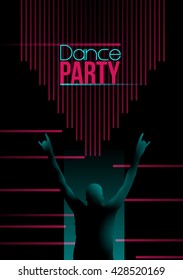 Neon Retro Dance Party Flyer - Vector Illustration