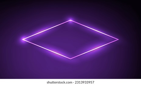 Neonrahmen mit leuchtenden Effekten auf dunkelviolettem Hintergrund. Leere leuchtende Techno-Hintergrund. Vektorgrafik