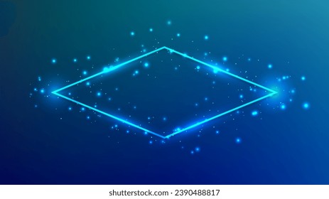 Neonrahmen mit leuchtenden Effekten und Funkeln auf dunkelblauem Hintergrund. Leere leuchtende Techno-Hintergrund. Vektorgrafik