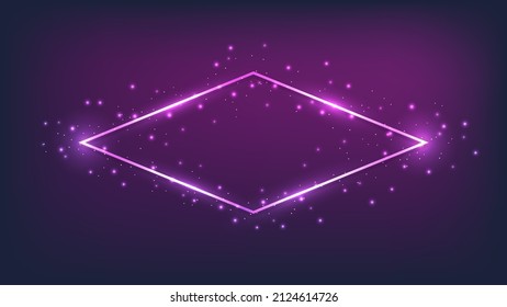 Neon Rhombus Rahmen mit leuchtenden Effekten und Funkeln auf dunklem Hintergrund. Leere leuchtende Techno-Hintergrund. Vektorgrafik