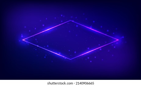 Neon Rhombus Rahmen mit leuchtenden Effekten und Funkeln auf dunklem Hintergrund. Leere leuchtende Techno-Hintergrund. Vektorgrafik