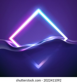 Neon rhombus frame in water with light effect