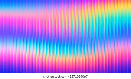 Neon ribbed fractal glass texture with vibrant pastel gradients and bright smooth fluted vertical lines. Bold dynamic design blending futuristic tones and radiant colors for modern visual art project