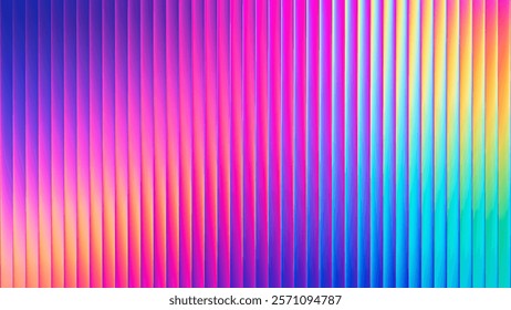 Neon ribbed fractal glass texture with vibrant pastel gradients and bright smooth fluted vertical lines. Bold dynamic design blending futuristic tones and radiant colors for modern visual art project