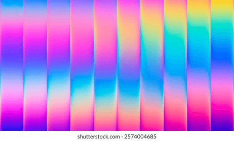 Neon ribbed fractal glass texture with vibrant pastel gradients and bright smooth fluted vertical lines. Bold dynamic design blending futuristic tones and radiant colors for modern visual art project