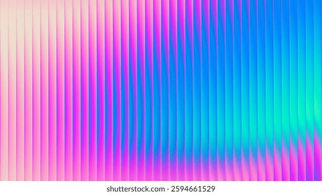 Neon ribbed fractal glass texture with vibrant pastel gradients and bright smooth fluted vertical lines. Bold dynamic design blending futuristic tones and radiant colors for modern visual art project