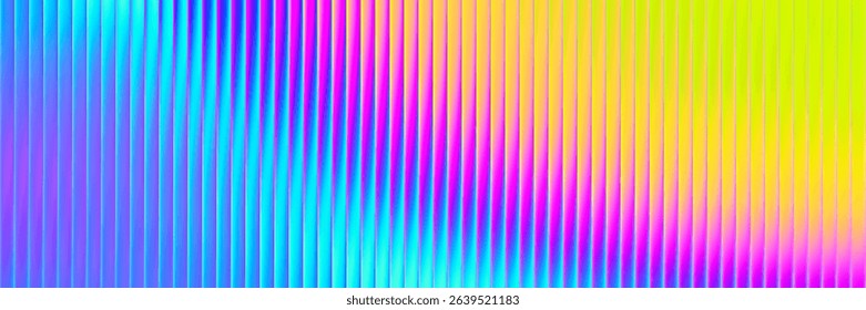 Neon ribbed fractal glass texture with vibrant rainbow gradients and bright smooth fluted vertical lines. Bold dynamic design blending futuristic tones and radiant colors for modern visual art project