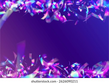 Neon Ribbon. Anniversary Background. Isolated Tinsel. Pink Foil Burst. Light Iridescent Explosion. Abstract Banner. Disco Confetti. Glare Concept. Blue Neon Ribbon