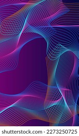 Neon Ribbon Background Violet Vector. Synergy Poster. Gradient Blend Splash. Abstract Mesh Illustration. Multicolored Surface.