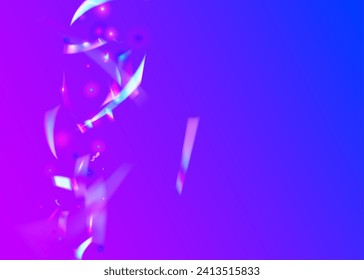 Neon Ribbon. Happy Texture. Glare Christmas Explosion. Purple Art Background. Isolated Flag. Carnaval Confetti. Color Effect. Falling Tinsel. Blue Neon Ribbon