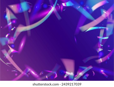 Neon Ribbon. Laser Template. Pink Retro Burst. Rainbow Poster. Color Background. Art Holographic Illustration. Hologram Glitter. Isolated Tinsel. Purple Neon Ribbon