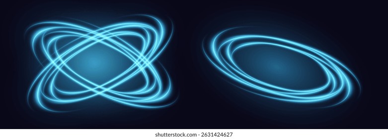 Neon ring. Glowing circle. Glow effect. Round light frame. Abstract light lines of movement and speed. Vector EPS 10.