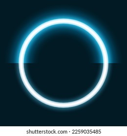 Neon ring light, blue glowing circle half with white led, isolated vector illustration.