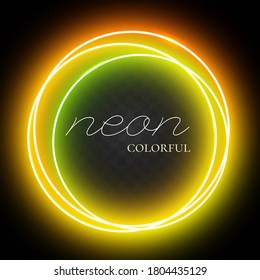 Neon ring in yellow shades. Abstract shiny light circles. Colorful neon circle glowing frames. Vector illustration