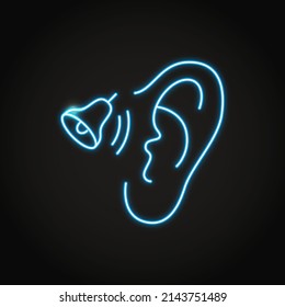 Neon ringing in ears icon in line style. Tinnitus disease concept. Vector illustration.