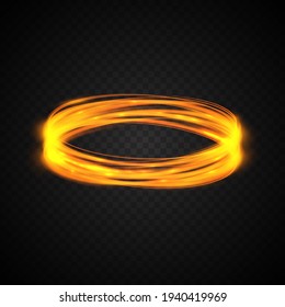 Neon Rings. Glow Light Swirl Trail. Slow Shutter Speed Effect. Shiny Frame. Abstract Luminous Background. Transparent Light Vector Illustration