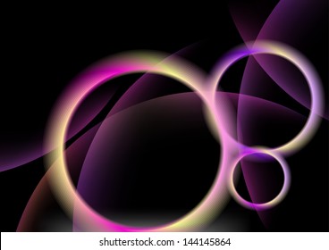 Neon rings on black. Vector illustration