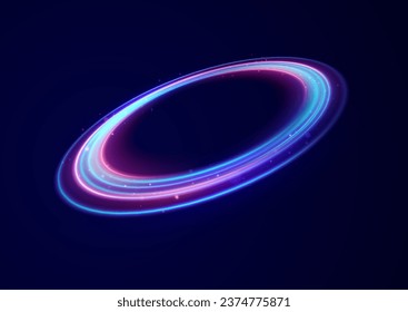 Neon rings set. Vector illustration of neon rings on dark background. Abstract vector fire circles, sparkling swirls and energy light spiral frames, neon blurry light circles at motion, Swirl effect.