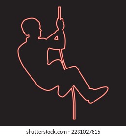 Neon rock climber red color vector illustration image flat style light