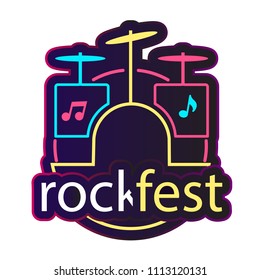 Neon Rock Fest Drum Background Vector Image
