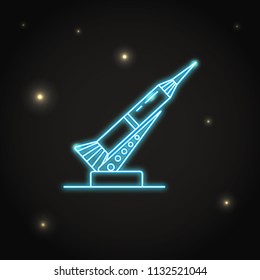 Neon rocket and launch pad icon in thin line style
