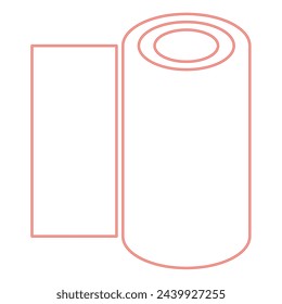 Neon roll paper towel disposable wrap wallpaper fabric tissue office equipment red color vector illustration image flat style