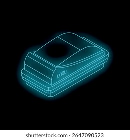 Neon roof box glowing on dark background, symbolizing additional storage capacity for road trips and vacations