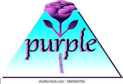 Neon rose in the style of glitch