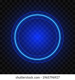 Neon round blue frame, isolated on transparent background, vector illustration.