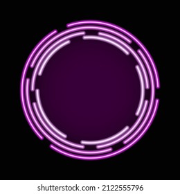 Neon round frame on a black background. Glowing portal. Vector illustration.