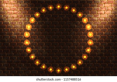 Neon round frame on brick wall for decoration signboard of a casino, shop, club or bar