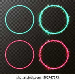 Neon round frame. Shining circle banner. Vector illustration. Eps10.

